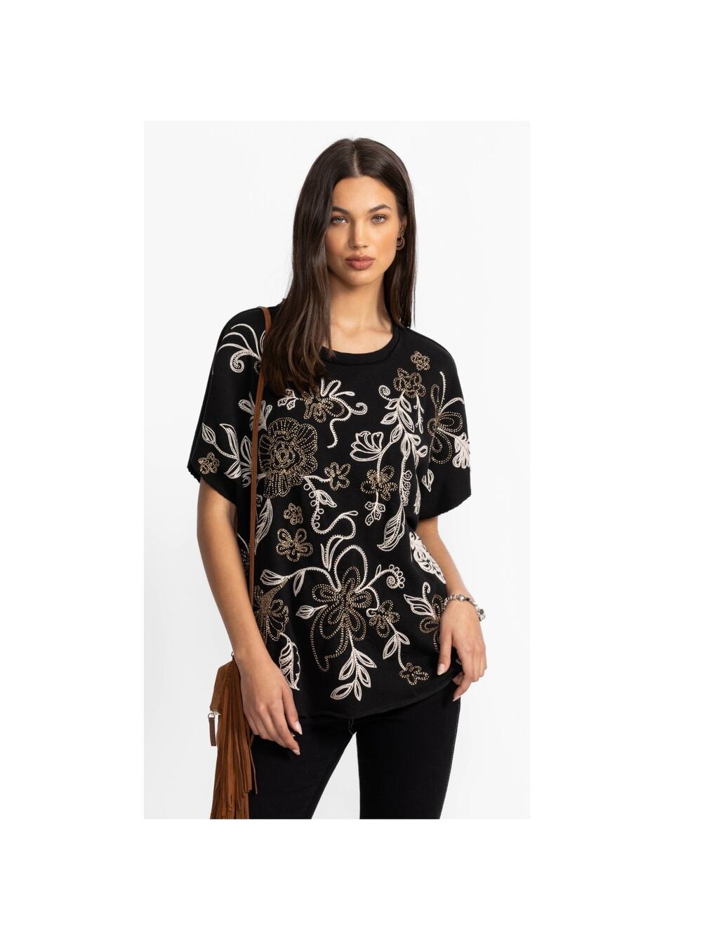Johnny Was French Terry Poncho Embellished White and Gold XL/XXL